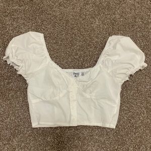 White Princess Polly Bubble Sleeve Crop Top